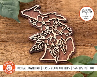 Michigan Apple Blossom | State Flower | Ornament | Sign | SVG Laser Cut File | Digital Download