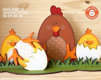 Easter Decor svg | Chicks and Hen svg | DIY Kit svg | Farm Animal cut file | Chicken svg | Baby Chicks svg | Laser Cut File | Glowforge