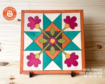 Barn Quilt SVG: Primitive Appliqué Quilt Block Laser Cut File (Digital Download)