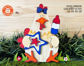 Patriotic Chicken SVG: 4th of July Farm DIY Laser Cut File (Digital Download)