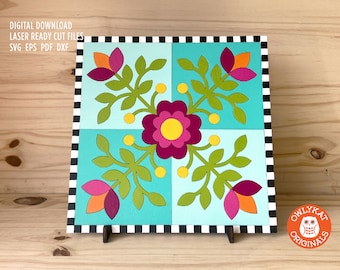 Floral Barn Quilt Square SVG: Appliqué Laser Cut File (Digital Download)