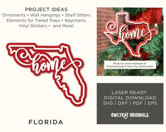 Florida | Home | Ornament | Sign | Laser Cut | Digital File | SVG | Instant Download | Glowforge