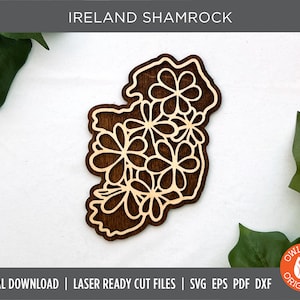 Ireland Shamrock | Ireland Wall Sign | Ireland Ornament | Ireland Laser Cut SVG | Ireland Glowforge SVG | Flower SVG