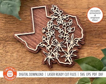 Texas Bluebonnet State Flower | Ornament | Sign | SVG Laser Cut File | Digital Download