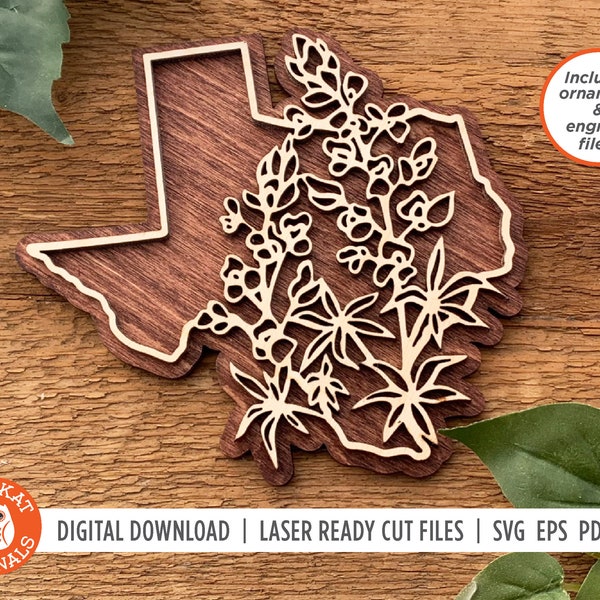 Texas Bluebonnets SVG | Bloem-SVG | Lasergesneden bestand | Staat SVG | Texas-ornament | Texas gesneden bestand | Gloedforge | Cricut | Silhouet