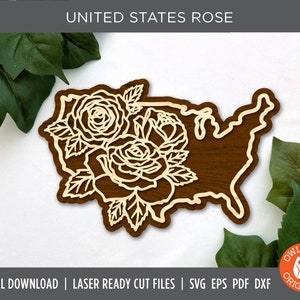 USA Rose | United States Wall Sign | USA Ornament | Laser Cut svg | USA Glowforge svg | Flower svg