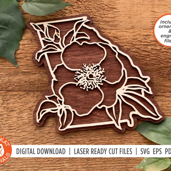 Georgia Cherokee Rose SVG | Cherokee Rose SVG | Laser Cut File | Georgia SVG | Georgia Ornament | Glowforge | Cricut | Silhouette