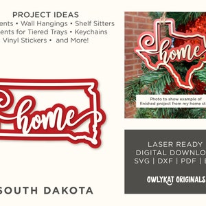 South Dakota / Home / Ornamento / Insegna / Taglio laser / File digitale / SVG / Download istantaneo / Glowforge