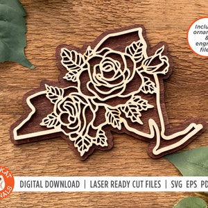 New York Rose SVG | Flower SVG | Laser Cut File | State SVG | New York Ornament | New York Cut File | Glowforge | Cricut | Silhouette