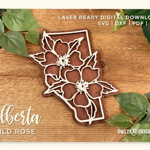 Alberta | Wildrose | Kanada | Provinz | Wandschild | Lasergeschnitten | Glowforge | Digitale Datei | SVG | Sofortiger Download