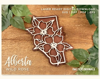 Alberta | Wildrose | Kanada | Provinz | Wandschild | Lasergeschnitten | Glowforge | Digitale Datei | SVG | Sofortiger Download