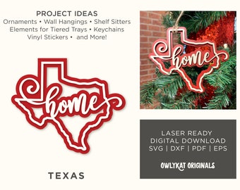 Texas | Home | Ornament | Sign | Laser Cut | Digital File | SVG | Instant Download | Glowforge