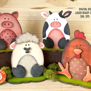 Farm Animal svg | Egg-imals | Chicken, Pig, Cow, Lamb | Farm DIY Kit svg | Farm Animal cut file | Laser Cut File | Glowforge