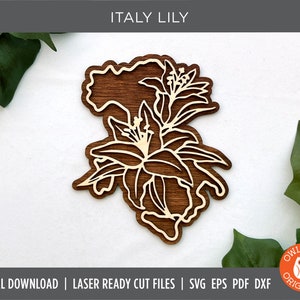 Italy Lily | Italy Wall Sign | Italy Ornament | Italy Laser Cut SVG | Italy Glowforge SVG | Flower SVG