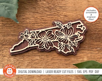 North Carolina Dogwood SVG | Flower SVG | Laser Cut File | State SVG | North Carolina Ornament | Glowforge | Cricut | Silhouette