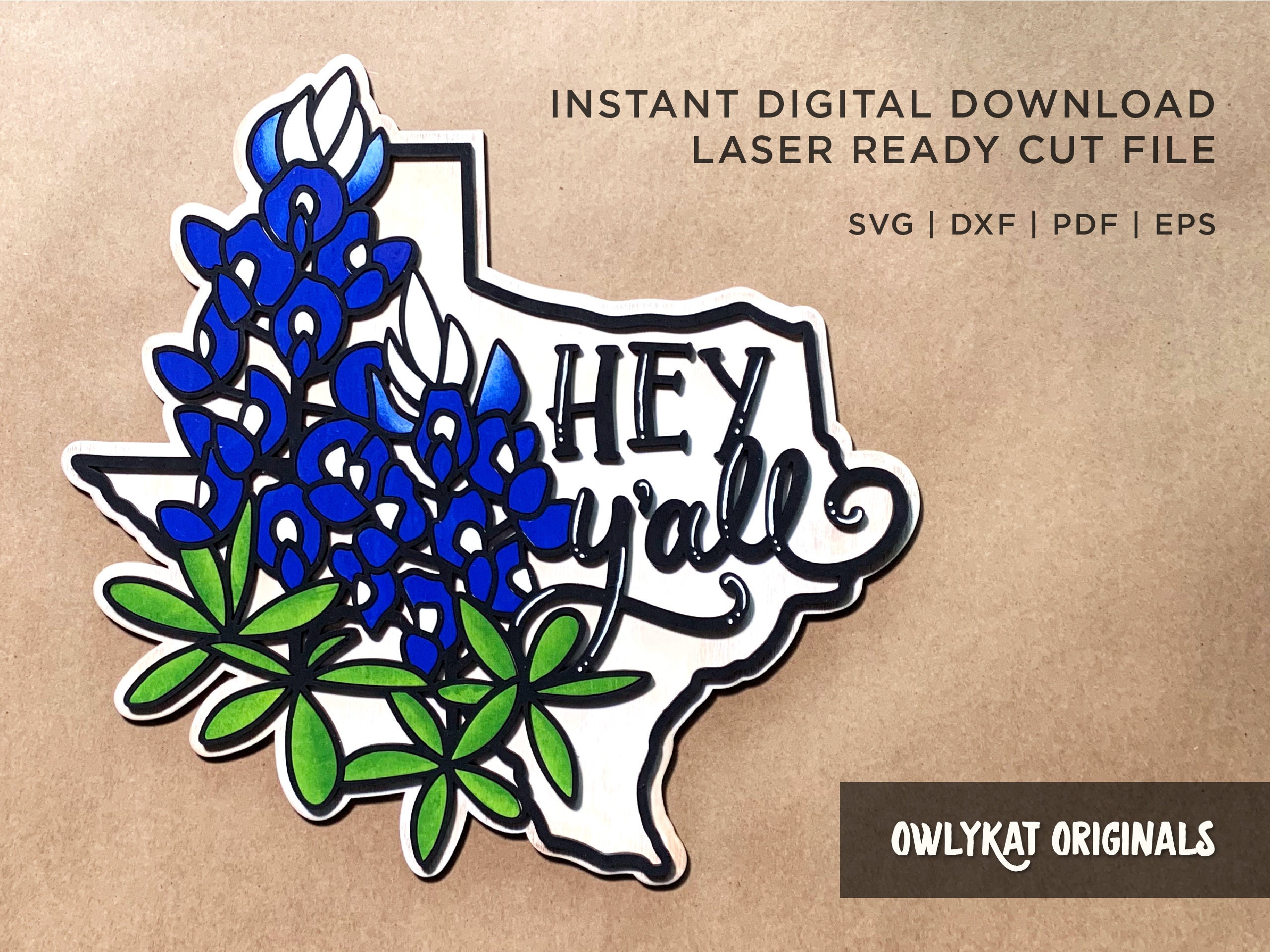 Glowforge State Flower Keychain Texas - Bluebonnets