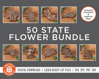50 State Flower SVG Bundle: Laser Cut Files (Digital Download)