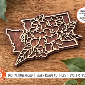 Washington Rhododendron SVG | Flower SVG | Laser Cut File | Washington Ornament | Washington Cut File | Glowforge | Cricut | Silhouette