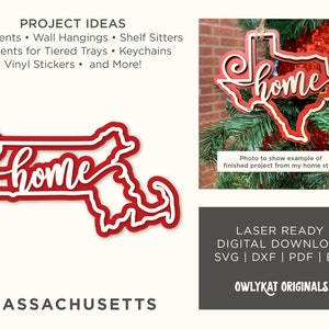 Massachusetts | Home | Ornament | Sign | Laser Cut | Digital File | SVG | Instant Download | Glowforge