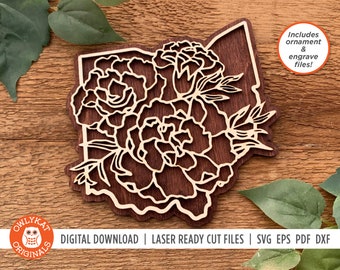 Ohio Scarlet Carnation | State Flower | Ornament | Sign | SVG Laser Cut File | Digital Download
