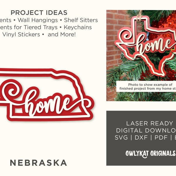 Nebraska | Home | Ornament | Sign | Laser Cut | Digital File | SVG | Instant Download | Glowforge