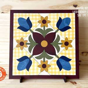 Schuur Quilt SVG | Appliqué Quilt Vierkant | Quiltblok SVG | Geappliqueerde schuurquilt Lasergesneden SVG | Laser-svg | Lasergesneden bestand | Gloedforge
