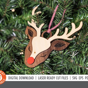 Ornamento di renna SVG / Ornamento Rudolph / File di taglio laser / Ornamento di Natale di renna / File laser di renna / File di taglio Rudolph / Glowforge