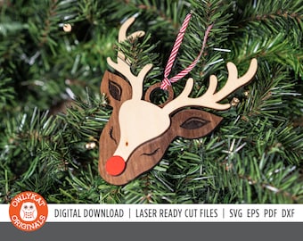 Rudolph Reindeer Ornament SVG: Laser Cut File (Digital Download)