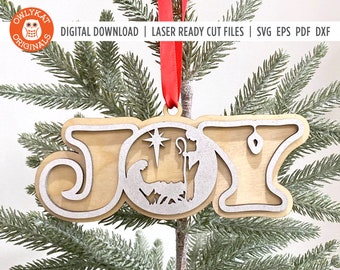 Joy Nativity Ornament SVG: Laser Cut Christmas Decoration (Digital Download)