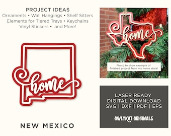 New Mexico | Home | Ornament | Sign | Laser Cut | Digital File | SVG | Instant Download | Glowforge