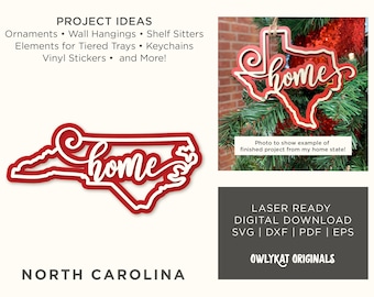 North Carolina | Home | Ornament | Sign | Laser Cut | Digital File | SVG | Instant Download | Glowforge