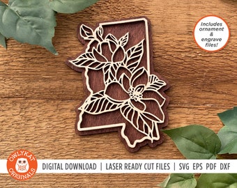 Mississippi Magnolia | State Flower | Ornament | Sign | SVG Laser Cut File | Digital Download