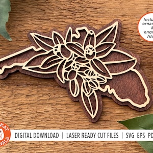 Florida Orangenblüte SVG | Blumen SVG | Lasergeschnittene Datei | Bundesstaat SVG | Florida-Ornament | Florida-Schnittdatei | Glowforge | Cricut | Silhouette