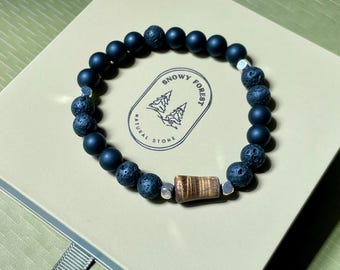Pulsera de piedra de lava de ojo de tigre: escudo de ágata negra de conexión a tierra, 8 mm