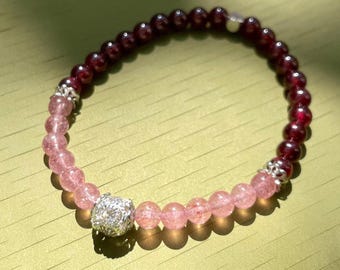 Red Garnet & Strawberry Quartz Bracelet: Root Chakra Fertility Jewelry