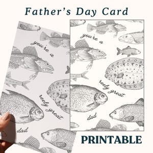 Reely Great Dad Fishing woordspelingkaart | Afdrukbare gevouwen vaderdagkaart | 5 x 7 papa-kaart direct downloaden | Grappige viskaart voor papa