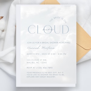 On Cloud Nine Bridal Shower Invitation Template, The Bride is On Cloud Nine, Cloud 9 Bridal Shower Invite, Bridal Shower Themes