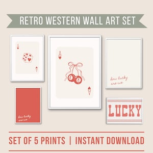 Retro Western Wall Art Set | Lucky Dice & Aces Printable | Vintage Cowboy Decor | Digital Download