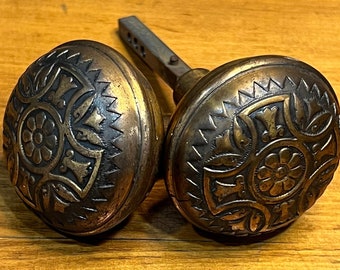 Vintage Sargent four fold door knob set, 1880 - 1890 brass