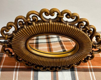 1970's Home Decor Wall Mirror With Woven Look Details