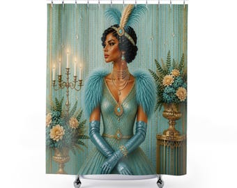 1920s Art Deco Flapper Shower Curtain | Roaring Twenties Gatsby Bathroom Decor