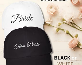 Wedding Party Hats | Black White Embroidered Bride Groom Team Bride Team Groom Caps | Bachelor Bachelorette Party Favors | Bridal Squad Gift