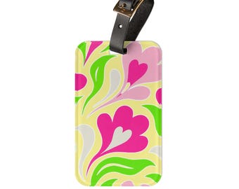 Retro Neon Swirl Luggage Tag | 70s Floral Suitcase ID