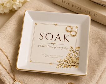 Luxury Gold Trim Jewelry Dish | Ceramic Ring Dish | Vanity Tray | The Velvet Bath Collection