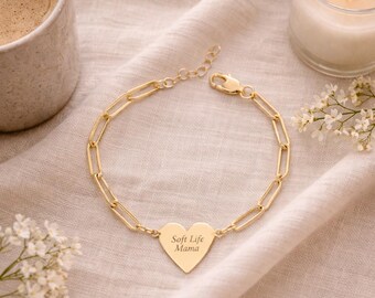 Personalized Heart Bracelet | Gold Silver Rose Gold Paperclip Chain Jewelry