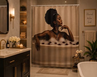 Regal Black Woman Shower Curtain | Museum-Inspired Luxury Bathroom Décor