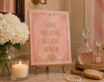 Art Deco Bathroom Canvas | Pink Blush Gold Affirmation Print
