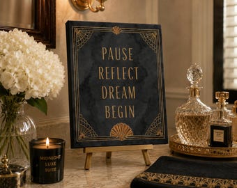 Art Deco Bathroom Canvas | Black Gold Luxe Wall Art | Affirmation Suite (16" x 20")