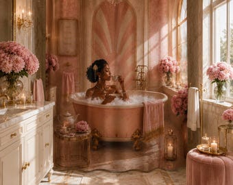 Art Deco Pink Shower Curtain | Luxury Spa Decor | Blush & Bubbles Collection
