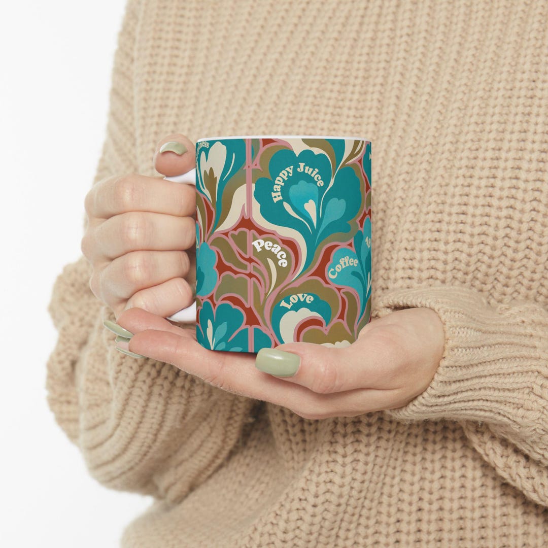Retro Ceramic Coffee Mug: Colorful Floral Design - Etsy